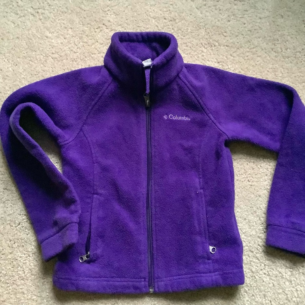 Columbia Logo Kids Fleece Fall Jacket XS Full Zip Purple
